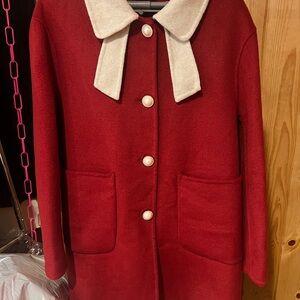 Chic Red Pea Coat with Cream Accents